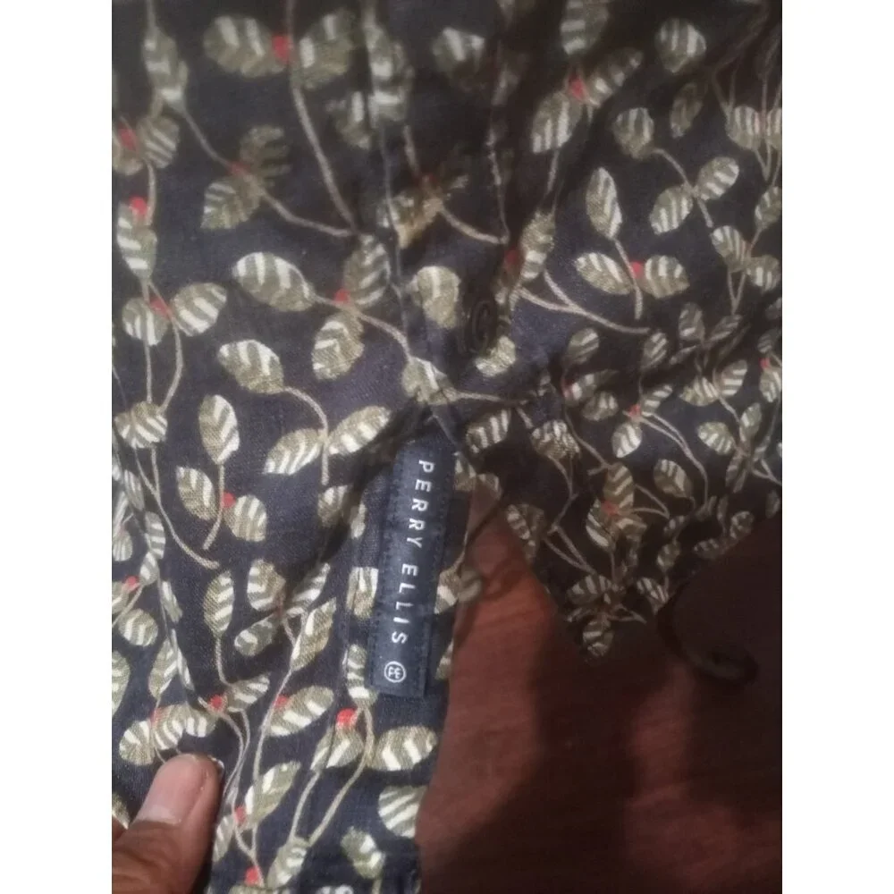 Perry Ellis 100% Linen Slim Fit Men’s Button Shirt Blue Floral Short Sleeve 2XL - Picture 6 of 12